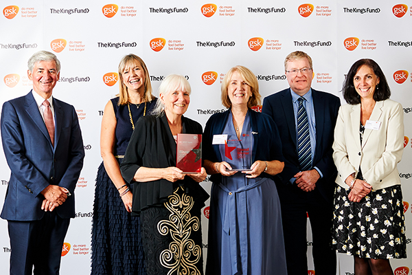 Picture caption (l-r): Sir Jon Symonds, chair of GSK; Katie Pinnock, GSK director of UK charitable partnerships at GSK;	Miriam Donaghy, MumsAid founder and CEO of MumsAid;	Jill Thompson, MumsAid chair; Richard Murray, chief executive of The King’s Fund;  Lisa Weaks, assistant director at The King’s Fund