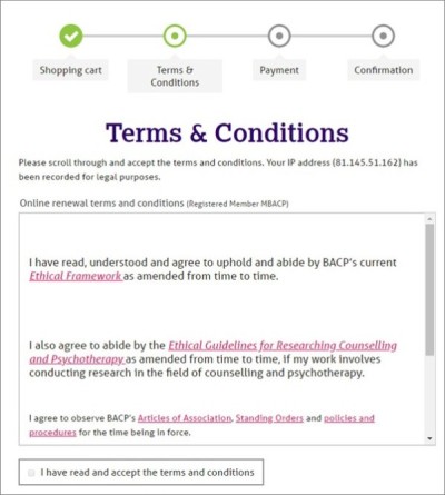 Terms and conditions screen