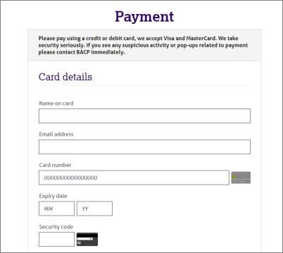Screen shot of credit card payment process