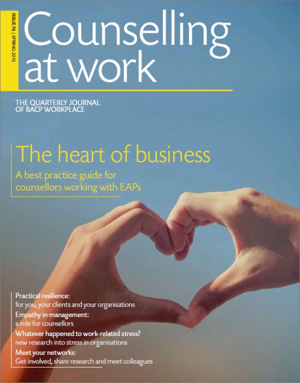 Cover of Counselling at Work, Spring 2013 issue