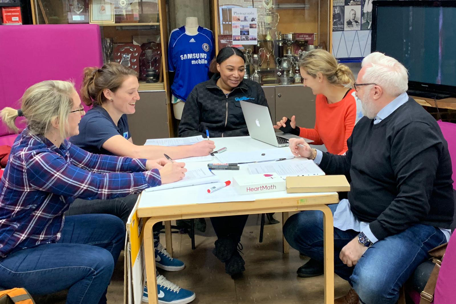 Kevin Hempsted (right) and Dr Carla Stanton (second right) at an Uplift planning session with Snow-Camp staff and young people