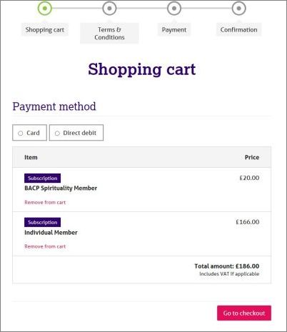 Screen shot of the Shopping cart screen