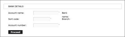 Bank details screen shot