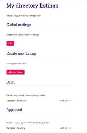 Screen shot of directory listing options