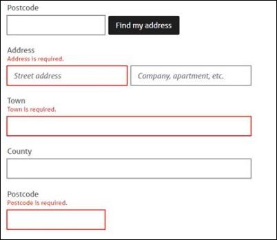Screen shot of address fields
